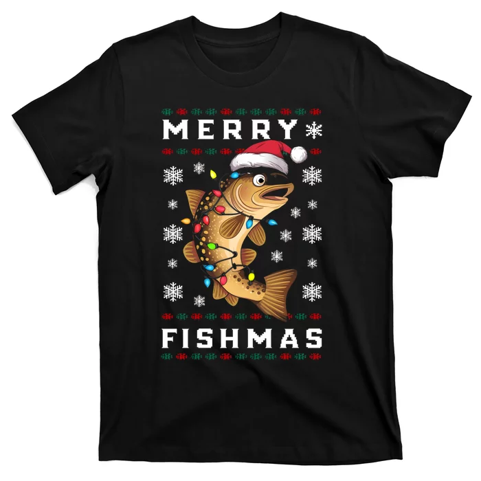 Funny Gift Ugly Christmas Fishing Trout Fish Merry Fishmas T-Shirt