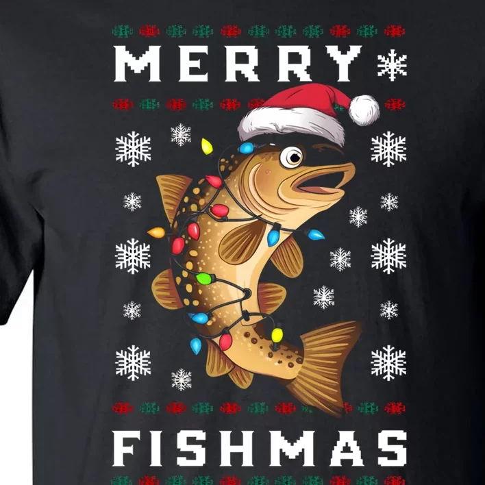 Funny Gift Ugly Christmas Fishing Trout Fish Merry Fishmas Tall T-Shirt