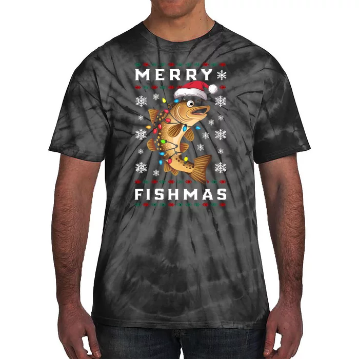 Funny Gift Ugly Christmas Fishing Trout Fish Merry Fishmas Tie-Dye T-Shirt