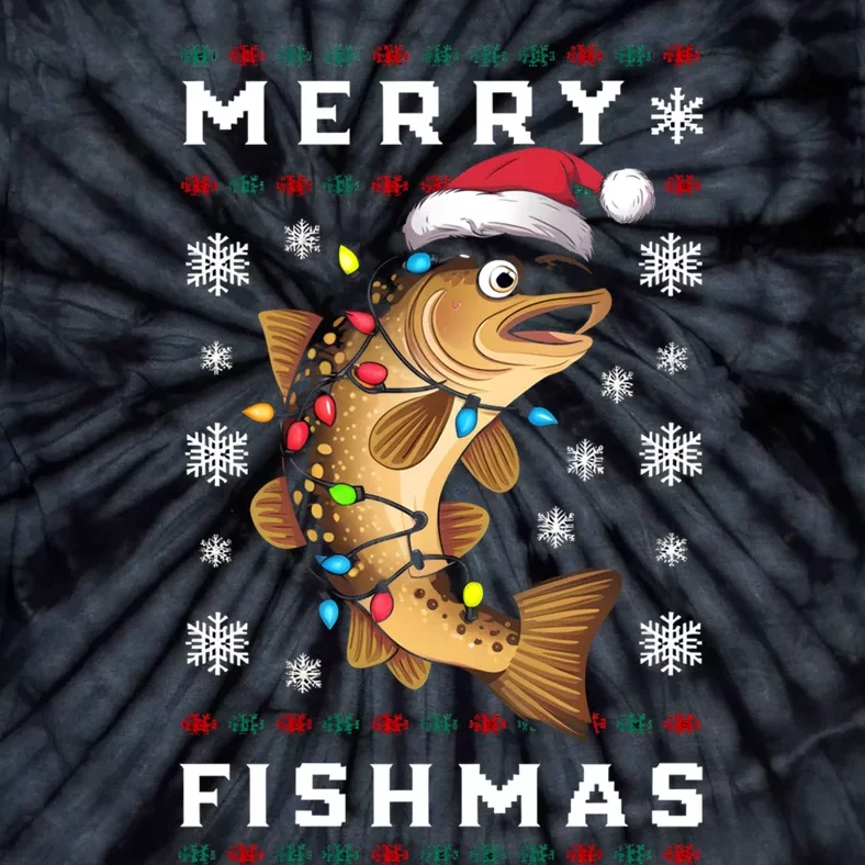 Funny Gift Ugly Christmas Fishing Trout Fish Merry Fishmas Tie-Dye T-Shirt