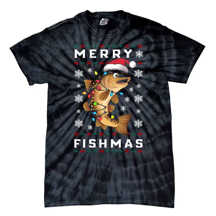 Funny Gift Ugly Christmas Fishing Trout Fish Merry Fishmas Tie-Dye T-Shirt