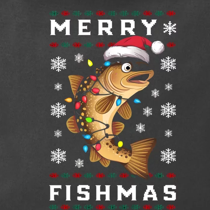 Funny Gift Ugly Christmas Fishing Trout Fish Merry Fishmas Zip Tote Bag