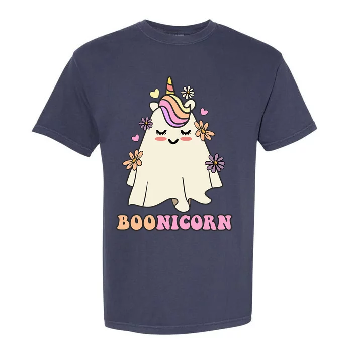 Floral Ghost Unicorn Boonicorn Rainbow Hair Groovy Halloween Gift Garment-Dyed Heavyweight T-Shirt