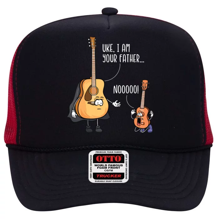 Funny Guitar Ukelele Uke I Am Your Father Musician Music High Crown Mesh Trucker Hat