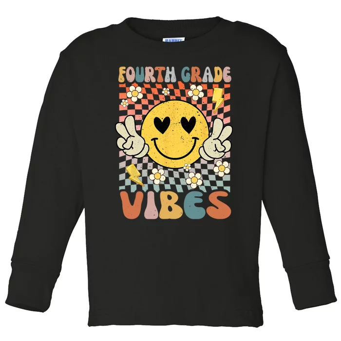 Fourth Grade Vibes 4th Grade Retro Teacher 1st Day Of School Toddler Long Sleeve Shirt