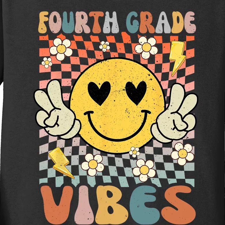 Fourth Grade Vibes 4th Grade Retro Teacher 1st Day Of School Kids Long Sleeve Shirt