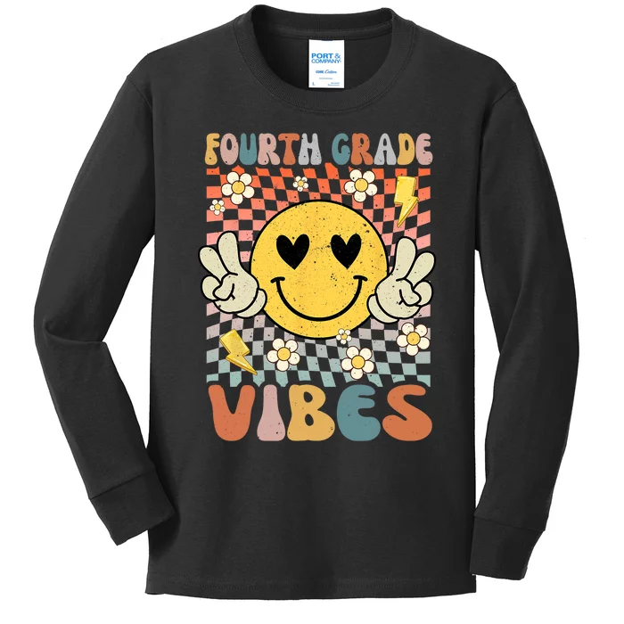 Fourth Grade Vibes 4th Grade Retro Teacher 1st Day Of School Kids Long Sleeve Shirt