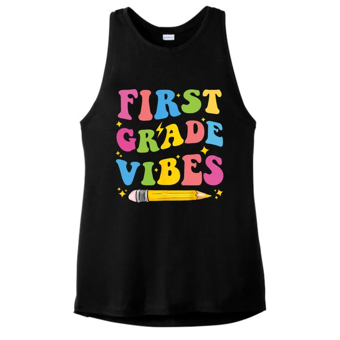 First Grade Vibes Back To School 1st Grade Ladies Tri-Blend Wicking Tank