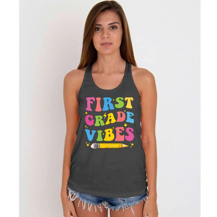 First Grade Vibes Back To School 1st Grade Women's Knotted Racerback Tank