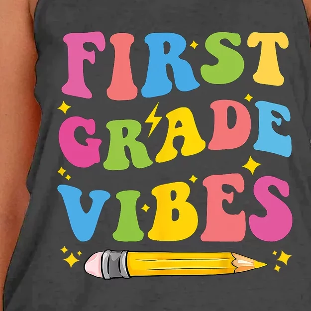 First Grade Vibes Back To School 1st Grade Women's Knotted Racerback Tank