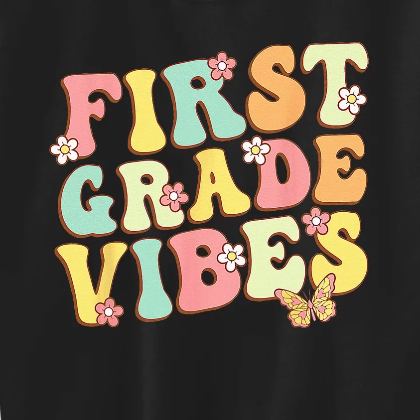 First Grade Vibes Hello Team 1st Grade Teacher Retro Kids Sweatshirt