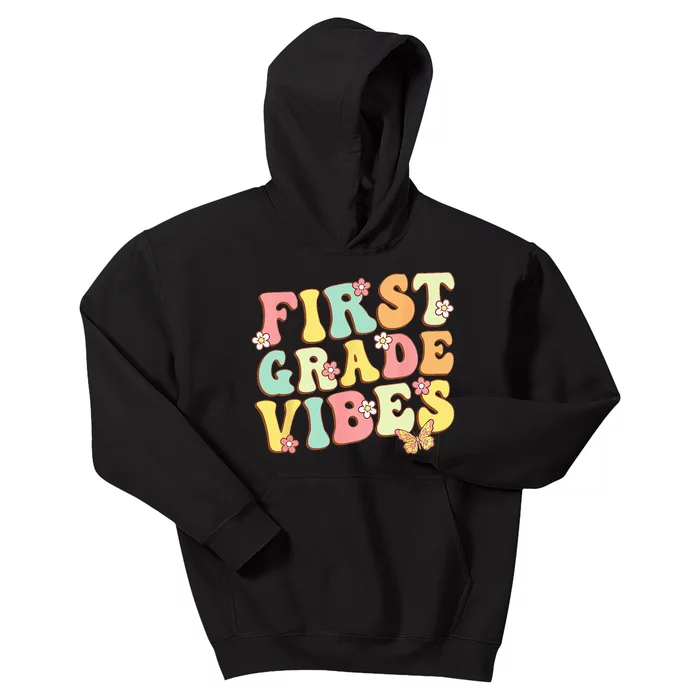 First Grade Vibes Hello Team 1st Grade Teacher Retro Kids Hoodie