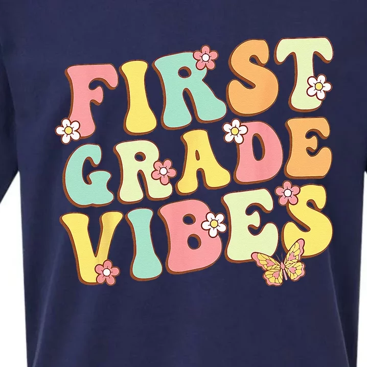 First Grade Vibes Hello Team 1st Grade Teacher Retro Sueded Cloud Jersey T-Shirt