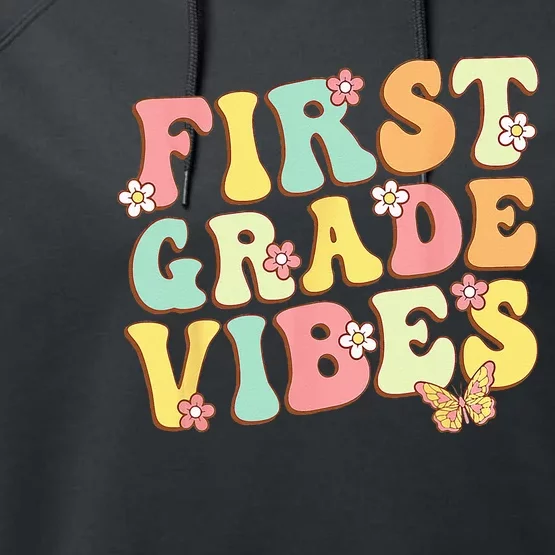 First Grade Vibes Hello Team 1st Grade Teacher Retro Performance Fleece Hoodie