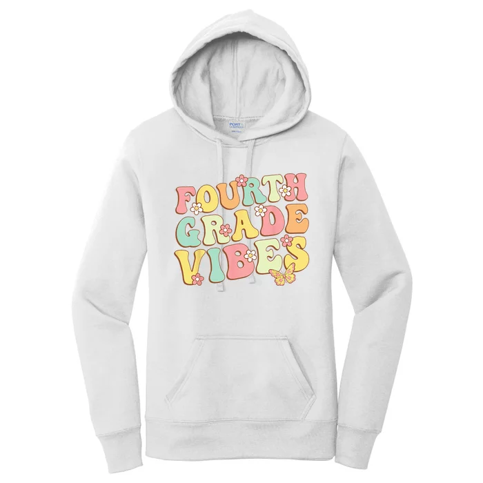 Fourth Grade Vibes Hello Team 4th Grade Teacher Kids Retro Women's Pullover Hoodie