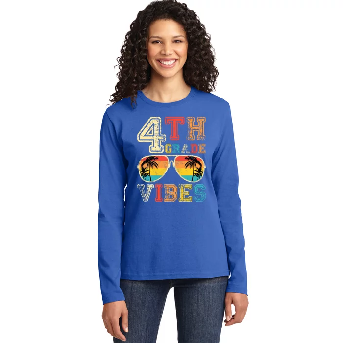 Fourth Grade Vibes Back To School Retro 4Th Grade Teacher Gift Ladies Long Sleeve Shirt