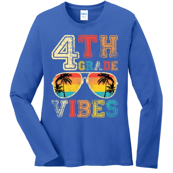 Fourth Grade Vibes Back To School Retro 4Th Grade Teacher Gift Ladies Long Sleeve Shirt