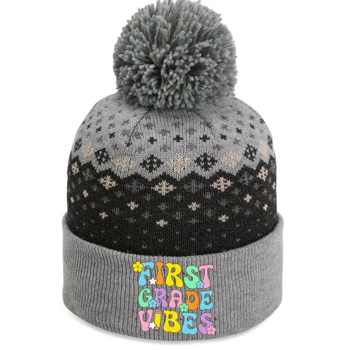 First Grade Vibes Back To School Retro 1st Grade Teachers The Baniff Cuffed Pom Beanie