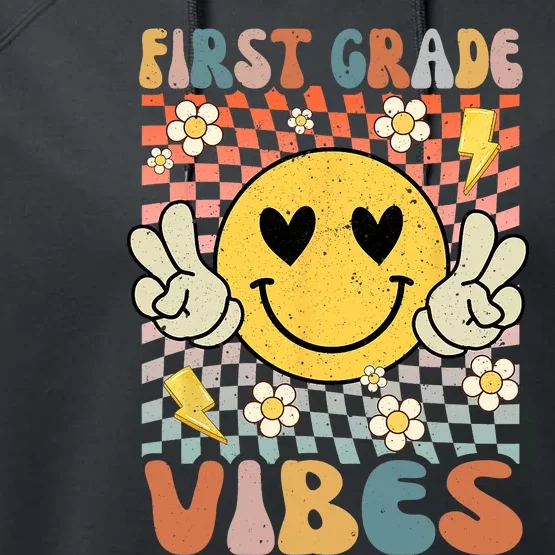 First Grade Vibes 1st Grade Retro Teacher 1st Day Of School Performance Fleece Hoodie