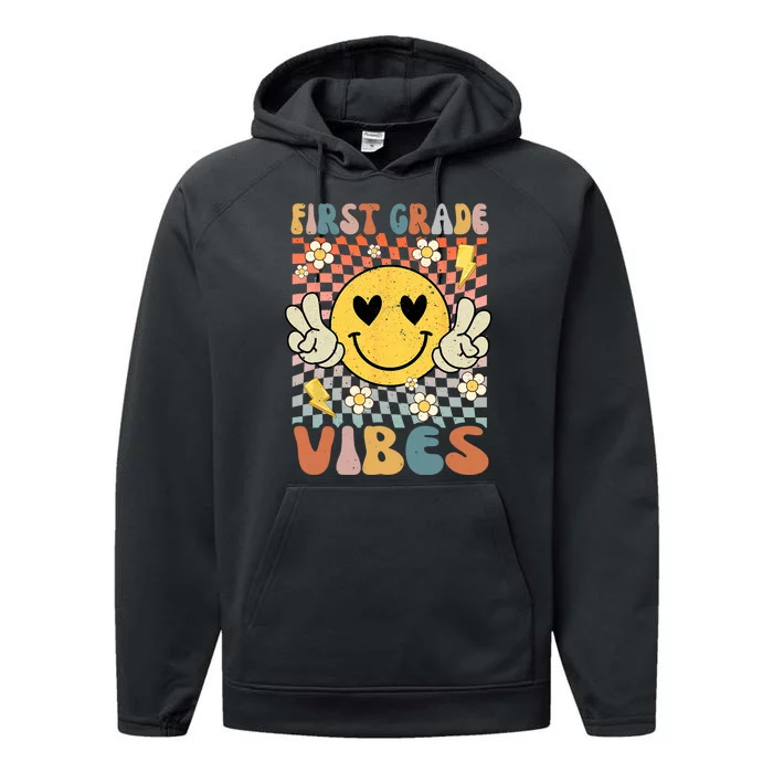 First Grade Vibes 1st Grade Retro Teacher 1st Day Of School Performance Fleece Hoodie