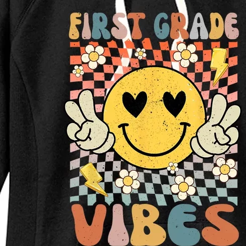 First Grade Vibes 1st Grade Retro Teacher 1st Day Of School Women's Fleece Hoodie