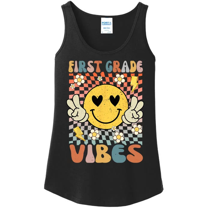 First Grade Vibes 1st Grade Retro Teacher 1st Day Of School Ladies Essential Tank