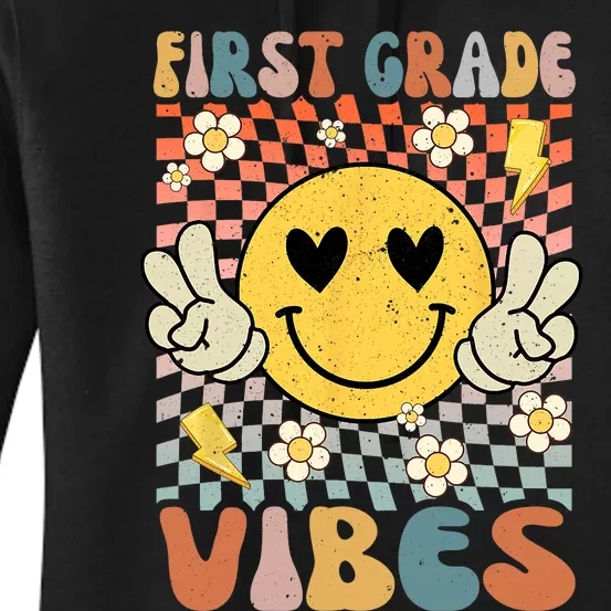 First Grade Vibes 1st Grade Retro Teacher 1st Day Of School Women's Pullover Hoodie