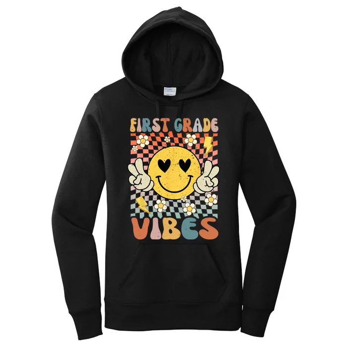 First Grade Vibes 1st Grade Retro Teacher 1st Day Of School Women's Pullover Hoodie