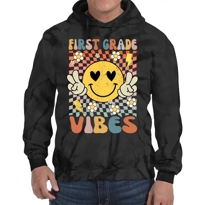 First Grade Vibes 1st Grade Retro Teacher 1st Day Of School Tie Dye Hoodie