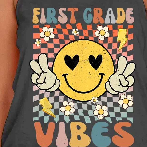 First Grade Vibes 1st Grade Retro Teacher 1st Day Of School Women's Knotted Racerback Tank