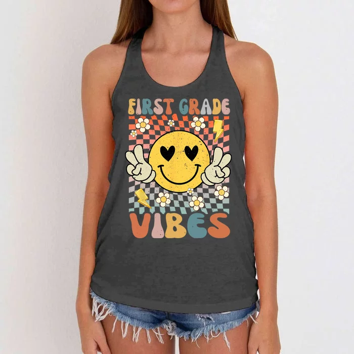 First Grade Vibes 1st Grade Retro Teacher 1st Day Of School Women's Knotted Racerback Tank