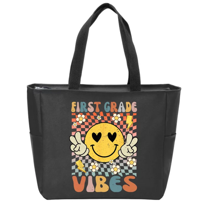 First Grade Vibes 1st Grade Retro Teacher 1st Day Of School Zip Tote Bag