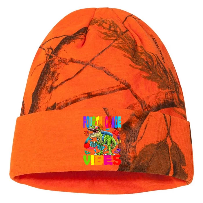 Fourth Grade Vibes Dinosaur Back To School Gift Kati - 12in Camo Beanie