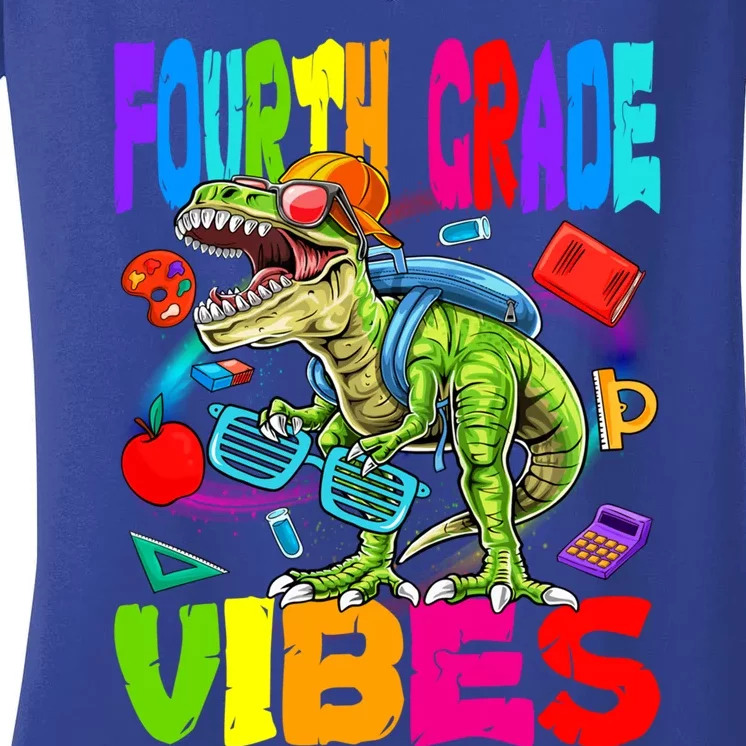 Fourth Grade Vibes Dinosaur Back To School Gift Women's V-Neck T-Shirt