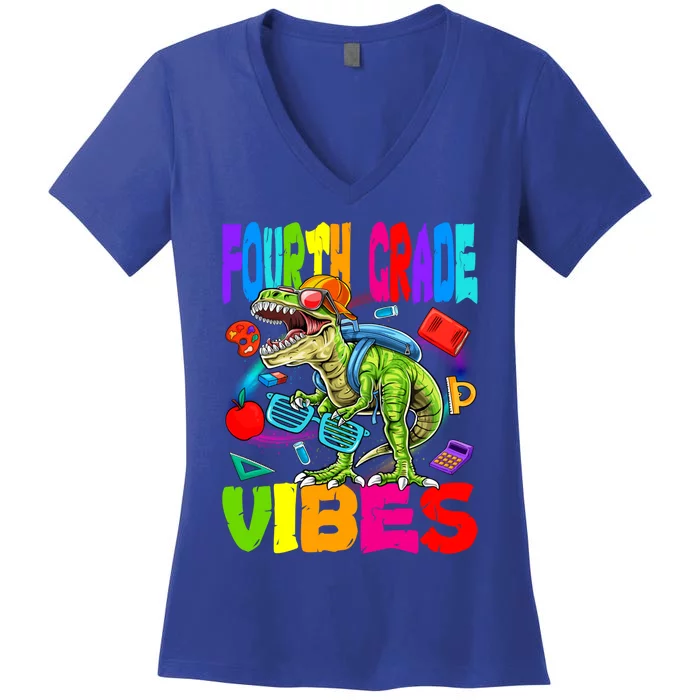 Fourth Grade Vibes Dinosaur Back To School Gift Women's V-Neck T-Shirt