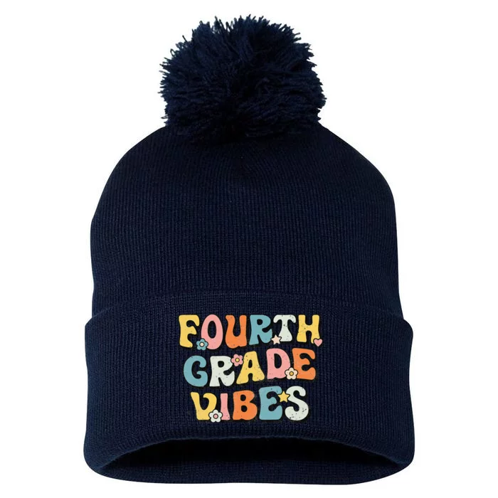 Fourth Grade Vibes 4th Grade Team Retro 1st Day Of School Gift Pom Pom 12in Knit Beanie