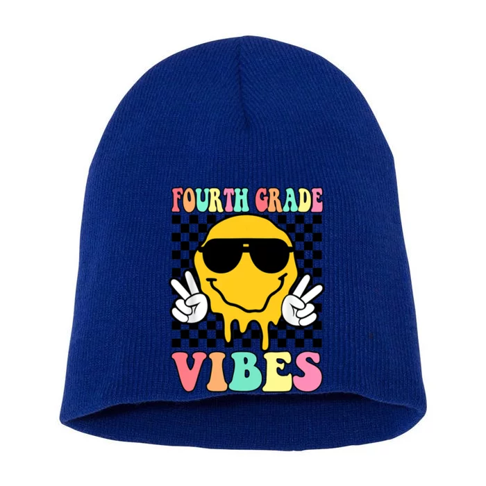 Fourth Grade Vibes Hippie Smile Face Peace Back To School Gift Short Acrylic Beanie