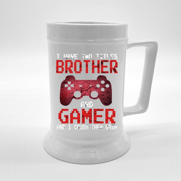 Funny Gamer Vintage Video Games Brother Son Gift Front & Back Beer Stein