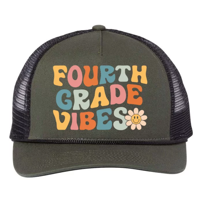 Fourth Grade Vibes 4th Grade Team Retro 1st Day Of School Retro Rope Trucker Hat Cap