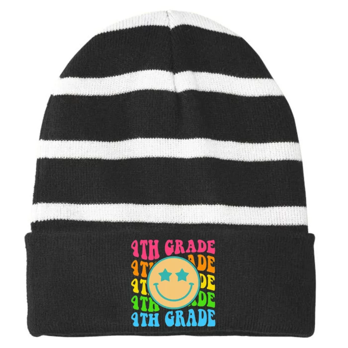 Fourth Grade Vibes Face Groovy Teachers Back To School Striped Beanie with Solid Band