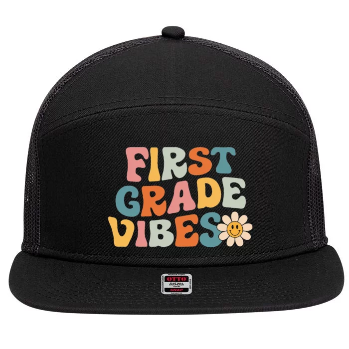 First Grade Vibes 1st Grade Team Retro 1st Day Of School 7 Panel Mesh Trucker Snapback Hat