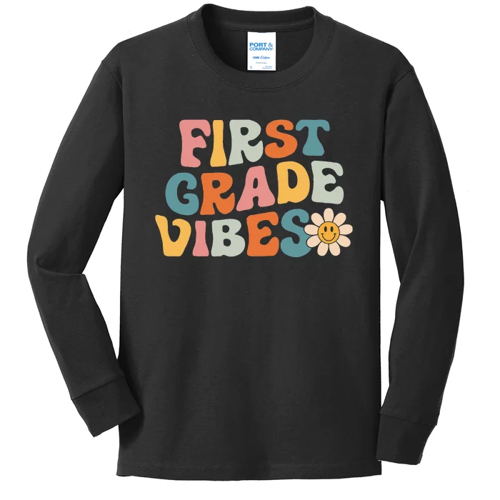 First Grade Vibes 1st Grade Team Retro 1st Day Of School Kids Long Sleeve Shirt