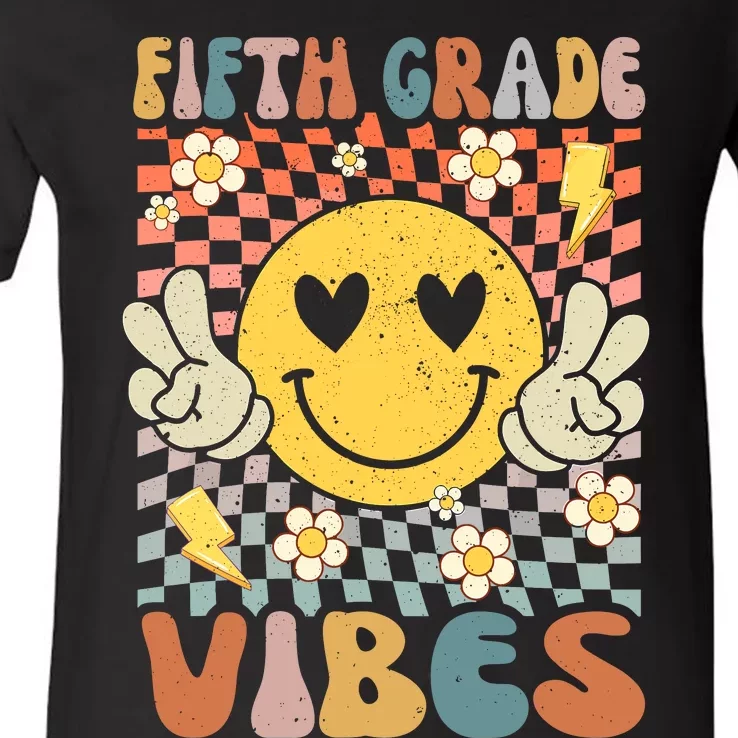 Fifth Grade Vibes 5th Grade Retro Teacher 1st Day Of School V-Neck T-Shirt