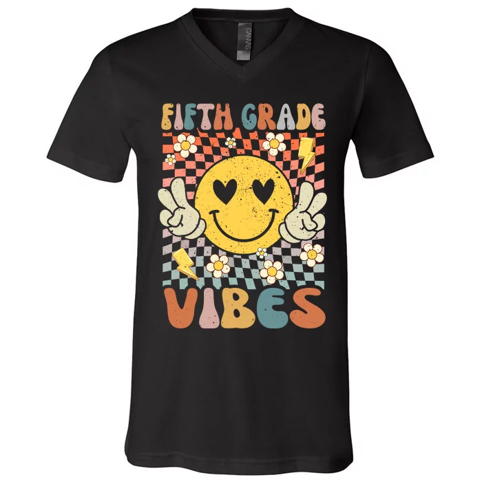 Fifth Grade Vibes 5th Grade Retro Teacher 1st Day Of School V-Neck T-Shirt