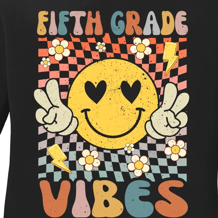 Fifth Grade Vibes 5th Grade Retro Teacher 1st Day Of School Ladies Long Sleeve Shirt