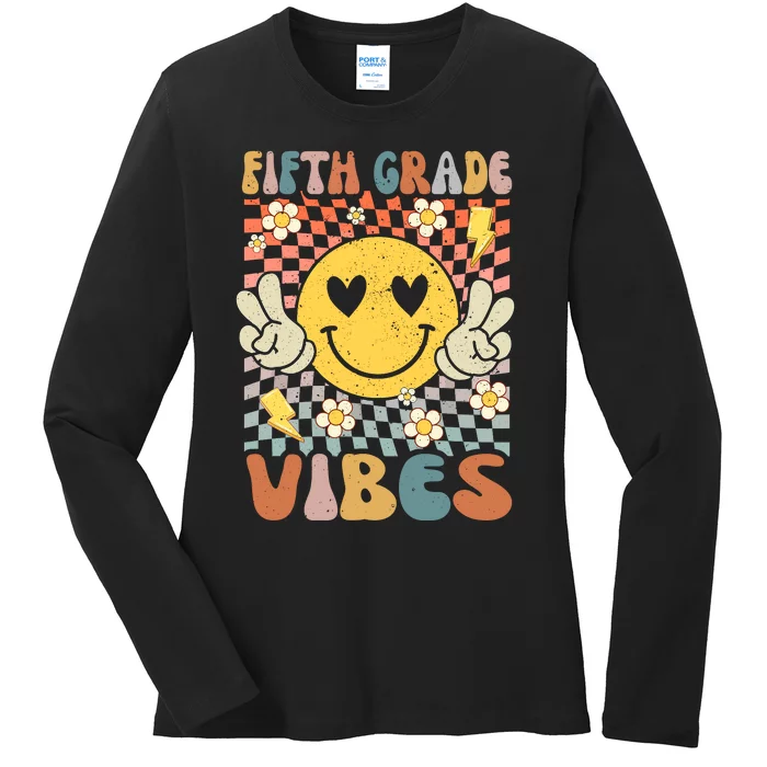 Fifth Grade Vibes 5th Grade Retro Teacher 1st Day Of School Ladies Long Sleeve Shirt