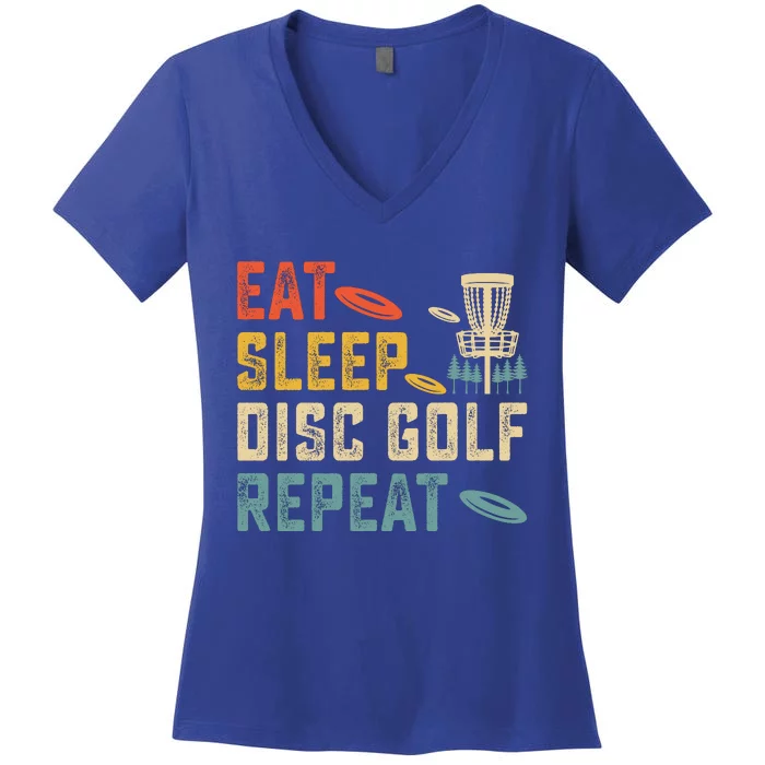 Frisbee Golf Vintage Eat Sleep Disc Golf Repeat Women's V-Neck T-Shirt