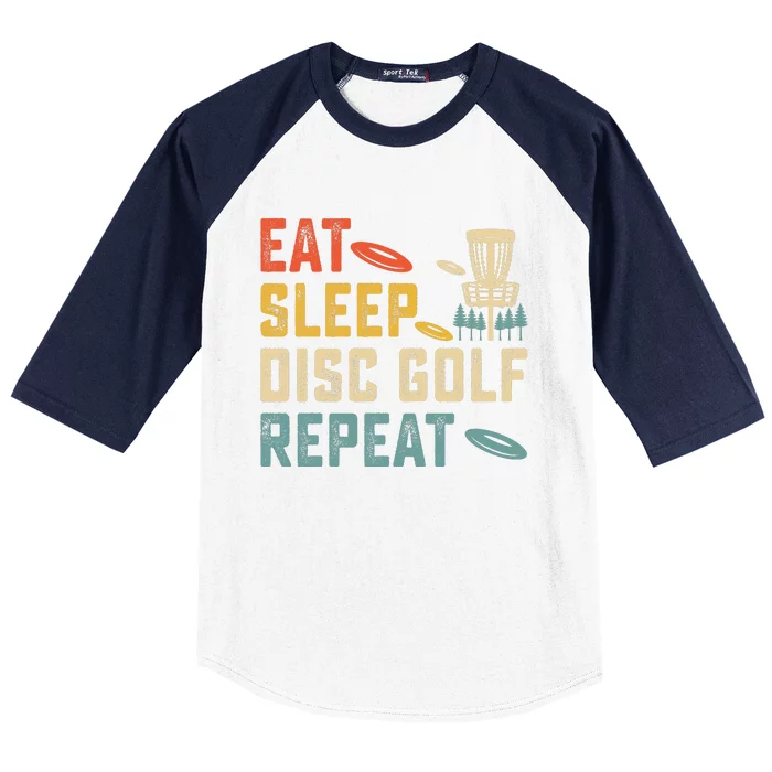 Frisbee Golf Vintage Eat Sleep Disc Golf Repeat Baseball Sleeve Shirt