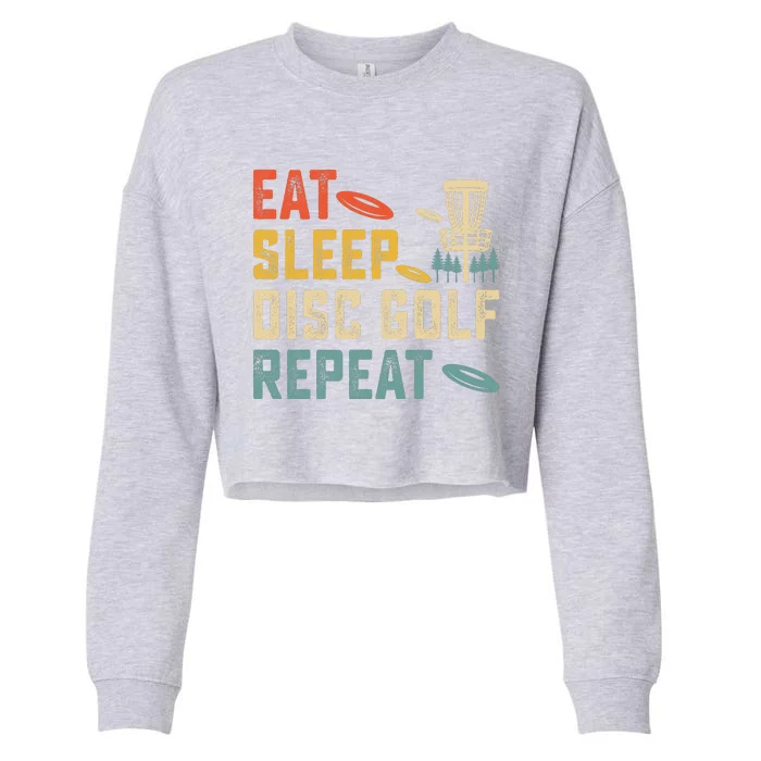 Frisbee Golf Vintage Eat Sleep Disc Golf Repeat Cropped Pullover Crew