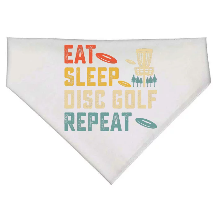 Frisbee Golf Vintage Eat Sleep Disc Golf Repeat USA-Made Doggie Bandana